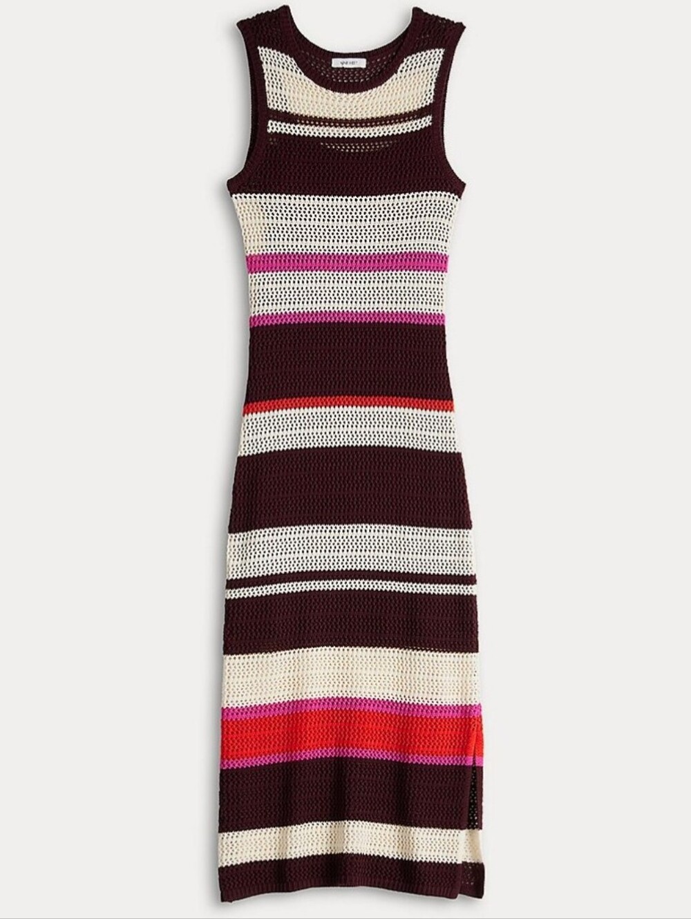 Nine West Striped Sleeveless Knit Midi Dress in Burgundy, White & Pink